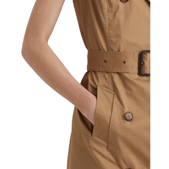 Lauren Ralph Lauren Khaki Sleeveless Trench Dress with Belt - Picture 3 of 8